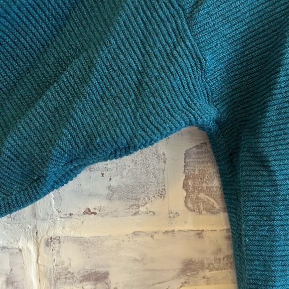 Chico’s Teal Ribbed Knit Raglan 3/4 Sleeve l Pullover Tunic Sweater Top Large 12 - Picture 8 of 8